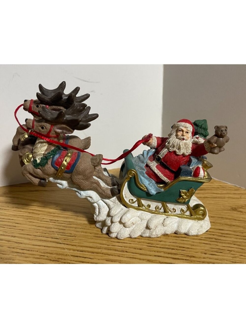 Jaimy Christmas Santa in Sled with Reindeer Figurine Vintage 1993